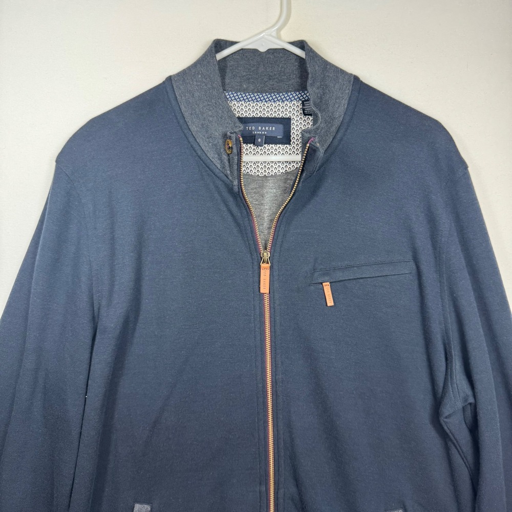 Ted Baker London Navy Blue Full Zip Bomber Jacket Mens Size 6 XL Cotton Modal